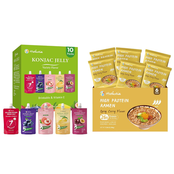 Hethstia Konjac Jelly Pouch Drinkable Variety Pack and High Protein (26g) Ramen