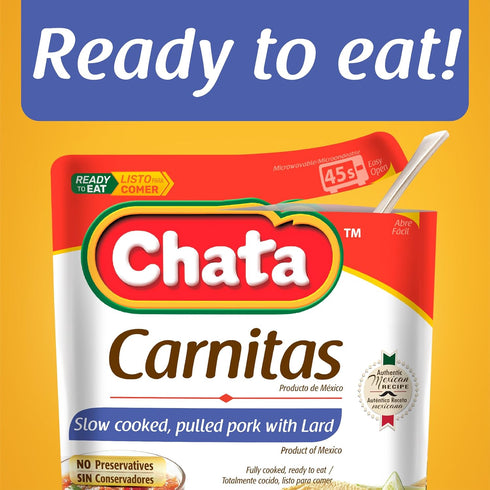 8 oz, Pack 2 Chata Authentic Mexican Carnitas, Slow Cooked Pork