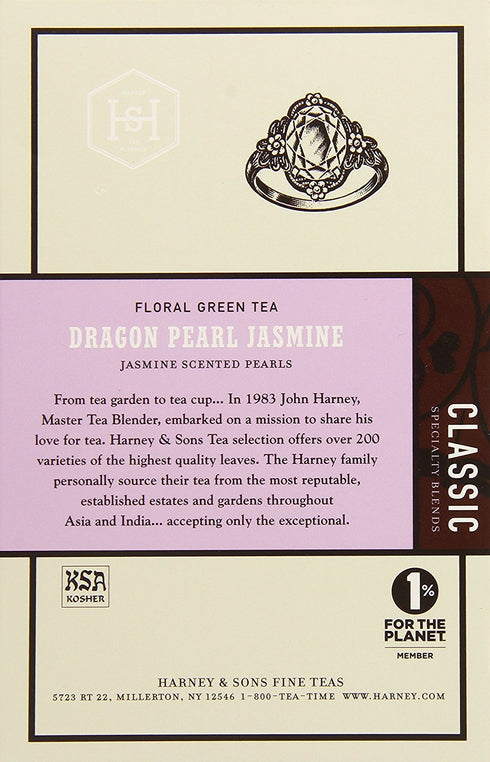 1.7 Oz Harney & Sons Dragon Pearl Green Tea Sachets, Jasmine