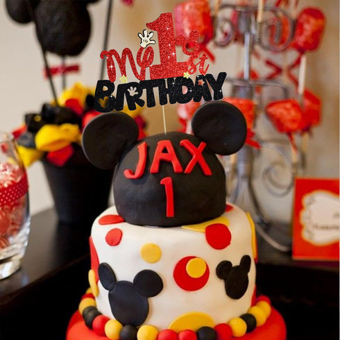 BEISHIDA Boys Mouse Cake Toppers, Mouse Birthday Party Decorations for My 1st Birthday Red and Black Supplies for Kids