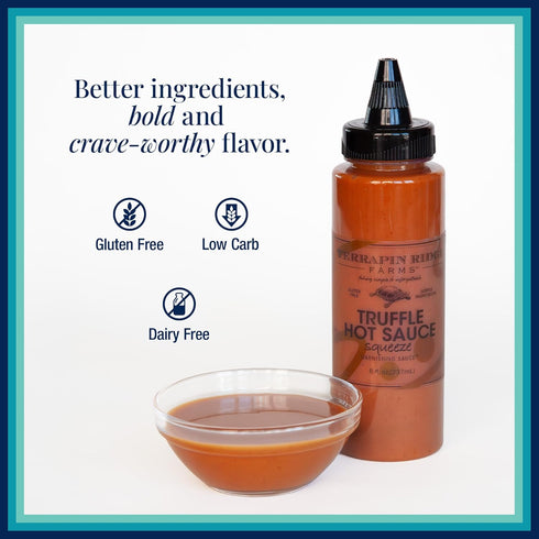 8 oz Terrapin Ridge Farms Gourmet Truffle Hot Sauce, Spicy and Earthy Condiment Bottle