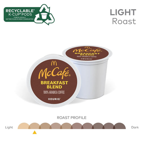 60 Count (6 Packs 10) McCafe Breakfast Blend, Single Serve Coffee Keurig K-Cup Pods, Light Roast