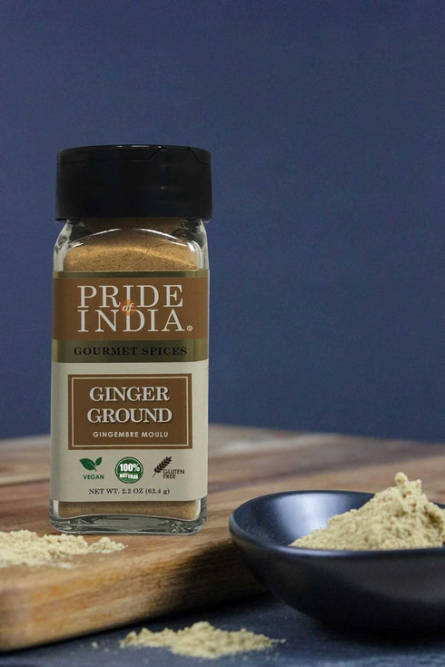 Pride of India Ginger Fine Ground, Gourmet Spice, 2.2 oz Small Dual Sifter Bottle