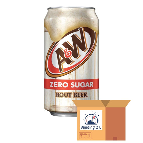 Vending 2 U A&W Root Beer Zero Sugar Soda 12oz Cans, 24 Units