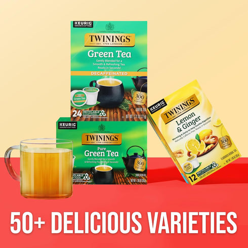 24 Count (Pack 1), Twinings Decaffeinated Green Tea K-Cup Pods for Keurig, of Smooth Flavour, Enticing Aroma, Enjoy Hot
