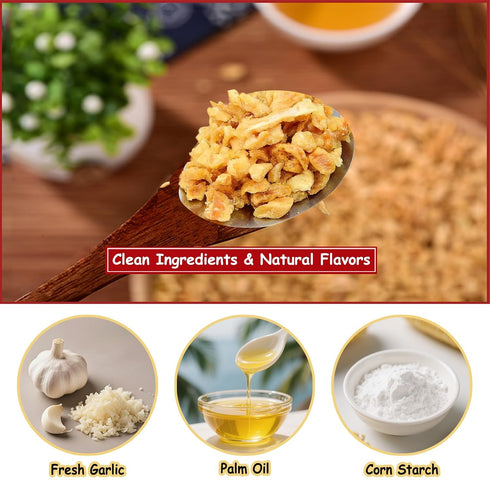 11.3oz 320g, Crispy Fried Garlic - No Salt | Dehydrated | Chopped | Dried Minced Garlic, Crunchy Asian Seasoning