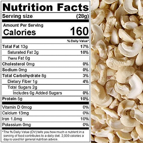 Packed 1 lbs. (16 oz.) Cashews Fresh Quality Large Pieces Raw Nuts, in Resealable Bag, Kind to your Body, Healthy