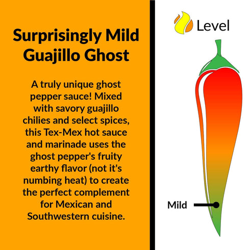 6 Pack Surprisingly Mild Guajillo Ghost Tex-Mex Hot Sauce and Marinade by Fat Cat Gourmet - Savory Smoky Flavor - Mild