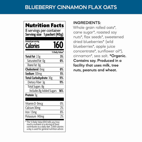 11.3 oz (Pack 6), Nature's Path Organic Blueberry Cinnamon Flax Instant Oatmeal, of Non-GMO