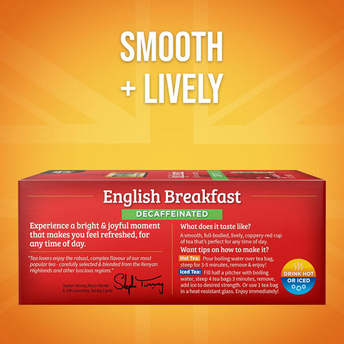 100 Count (Pack 1), 100 Twinings Decaffeinated English Breakfast Black Tea Individually Wrapped Bags, of Smooth