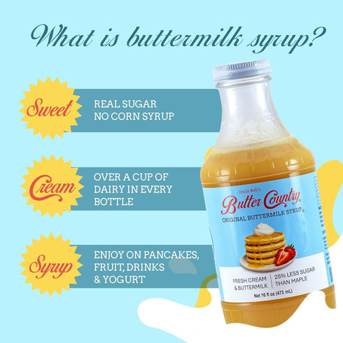 Country 16 oz Bottle/4 Pack Uncle Bob's Butter Original Buttermilk Syrup for Pancakes and Waffles, Gluten Free, Made