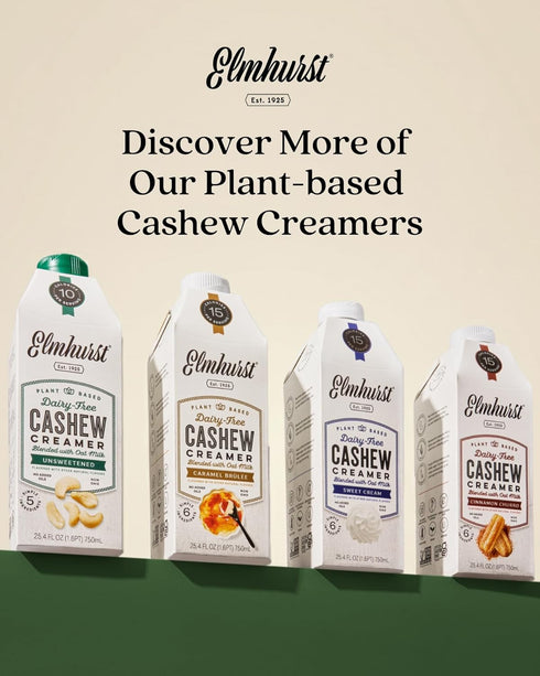 1925 25.4 (Pack 6) Elmhurst Cinnamon Churro Cashew Creamer - Dairy-Free, Vegan, Kosher, Low Sugar, Shelf Stable Creamer