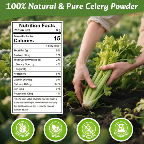 20 oz, 1.25 lb 70 Pack 100% Fangkic Pure Celery Powder Fresh Celery Juice Powder for Drink, / Servings per with a