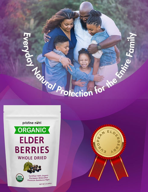 Immunity 2 lb (32 oz) Organic Elderberries Dried Bulk | Whole European Elderberry Dried, Wildcrafted All Natural |