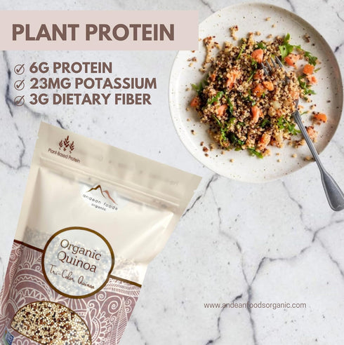 Andean Foods Organic 1 lb, 16 oz Tricolor Quinoa PREMIUM QUALITY Superfood Grain Non-GMO, Gluten Free, Vegan