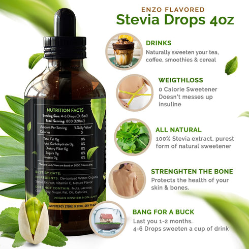 (4oz 800 Enzo Liquid Stevia Drops Our Zero Calories Sweetener - Servings/Bottle) - Pistachio - All Natural flavoring
