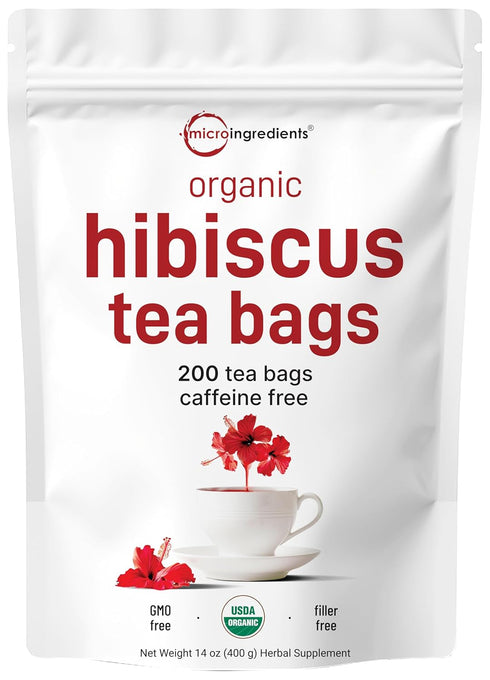 Organic Hibiscus Tea Bags, 200 Count | Premium Source from Hibiscus Flowers