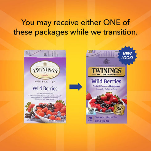 20 Count (Pack 2) Twinings Wild Berries Tea - Naturally Caffeine-Free Herbal Infusion Bursting with Fresh and Uplifting