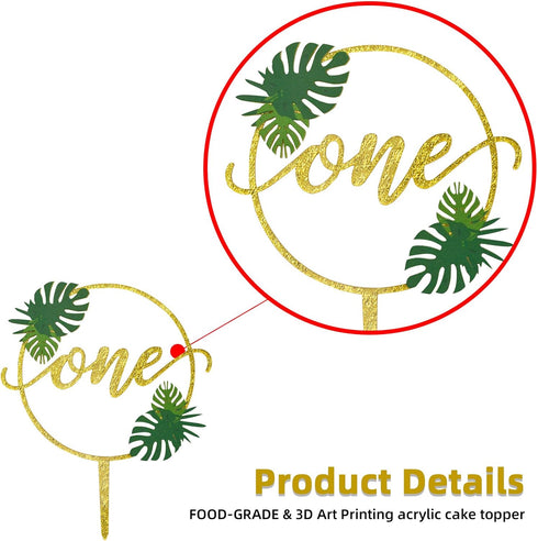 One Cake Topper for Baby 1st Birthday Decorations, First Birthday Party Supplies, Hawaiian Luau Acrylic Gold