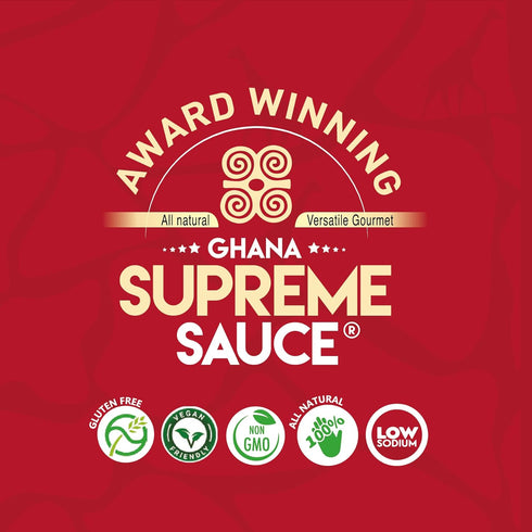 GHANA SUPREME SAUCE - Spicy Marinade for Meats and Jollof Rice - 12 Fluid Ounces