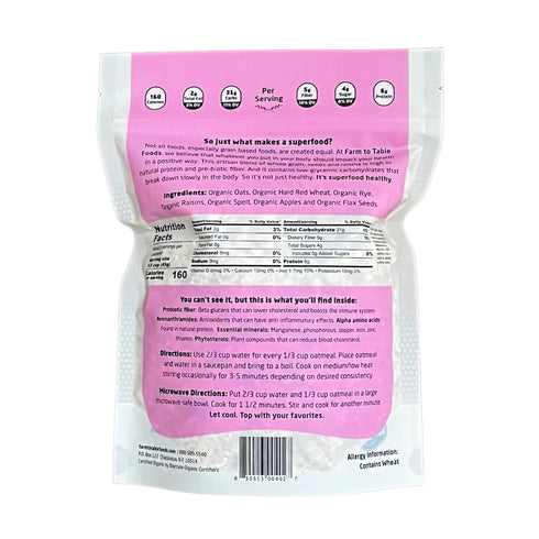 Pack 3-Pack Farm to Table Foods Organic Oatmeal Variety High-Protein, Plant-Based, Unsweetened, Non-GMO (Apple Raisin