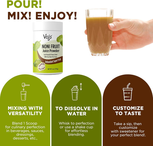 20 6 oz Vegs Noni Juice Powder - Freeze Dried Organic Noni Fruit Juice, X Concentrated High Potency Antioxidant Instant