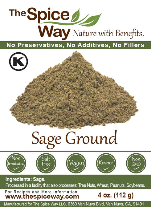 The Spice Way Sage Ground - 4 oz Dried Herb Leaves Powder for Cooking and Seasoning