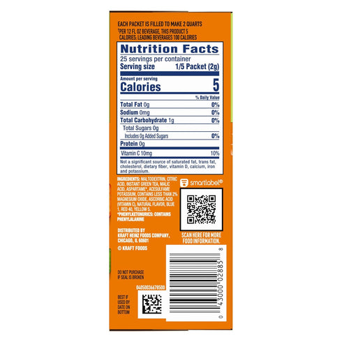 10-Quart (Pack 7) Crystal Light Peach Mango Green Tea Drink Mix, Box