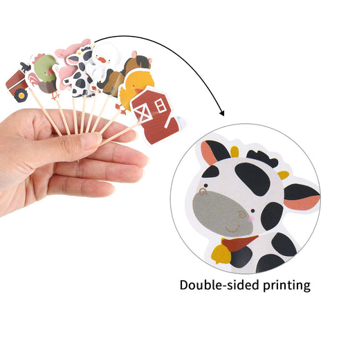 96 Pieces Farm Animal Cupcake Toppers, Chicken Duck Goose Cow Pig Tractor Horse Picks for Baby Shower Birthday Party.