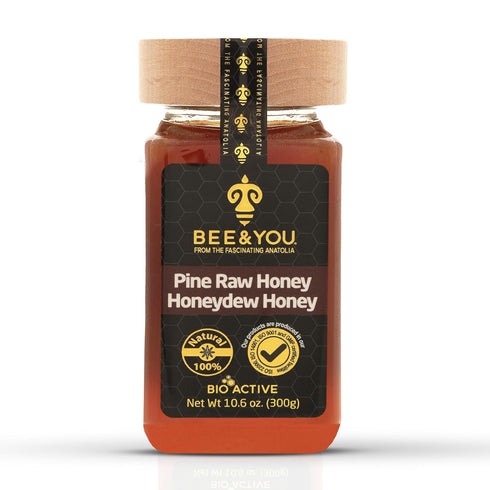 BEE and YOU Pine Raw Honey, Honeydew Honey, Wild-crafted, 100% Natural, Unprocessed,
