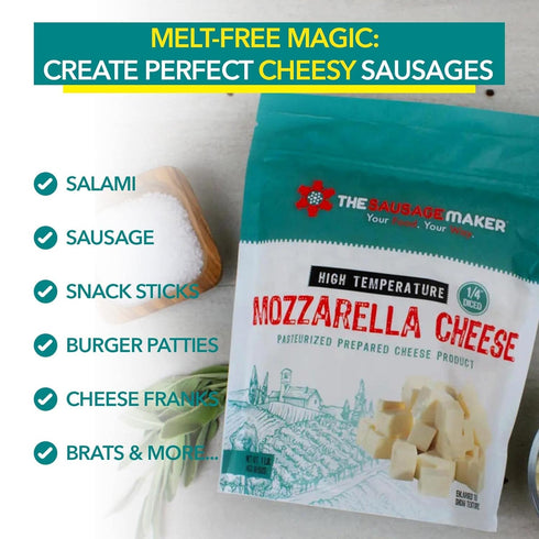 2 Lbs 1/4 Inch 400 Summer The Sausage Maker High Temp Cheddar Cheese Hi-Temp Cheese For Sausage Making, Diced Cube