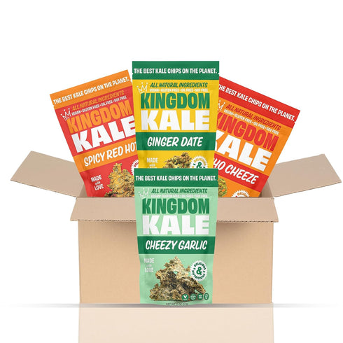 Kingdom Kale, Kale Chips, 4 Flavors Healthy Snacks, Plant Based, Gluten-Free, Soy-Free,