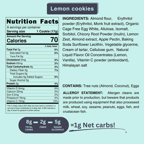 4.85OZ (Pack 1) Lemon Cookies, Sugar Free, Low Fat, Gluten Free, Dairy Free, Flche Healthy Treats