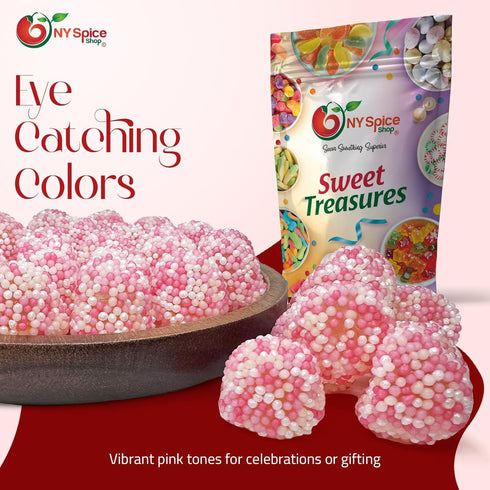 5 Gummy Gummies NY Spice Shop Pink Berry Gum Drops - Pound Mix Sprinkle Balls Candy - Fruit Flavored Pink Nonpareils