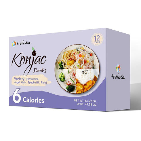 Hethstia Konjac Noodles Variety Pack 12 Pack Shirataki Noodles Spaghetti, Fettuccine, Angel