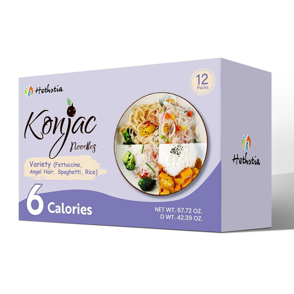 Hethstia Konjac Noodles Variety Pack 12 Pack Shirataki Noodles Spaghetti, Fettuccine, Angel