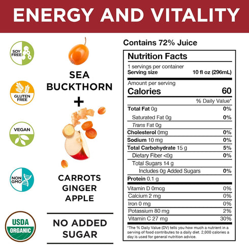 7 |10 oz Miracle Sea Buckthorn ENERGIZE USDA Organic Sea Buckthorn Juice Drink | Omega & Antioxidant Rich Superfruit |