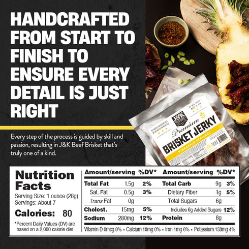 7oz J&K Jerky Beef Brisket Jerky - Pineapple Teriyaki - Hand Crafted Small Batch American Made Slab Jerky's - Bold