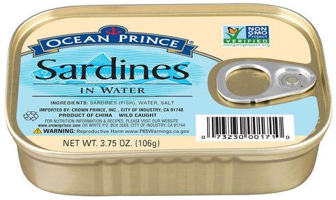 3.75 (Pack 12) Ocean Prince Sardines in Water, Ounce Cans