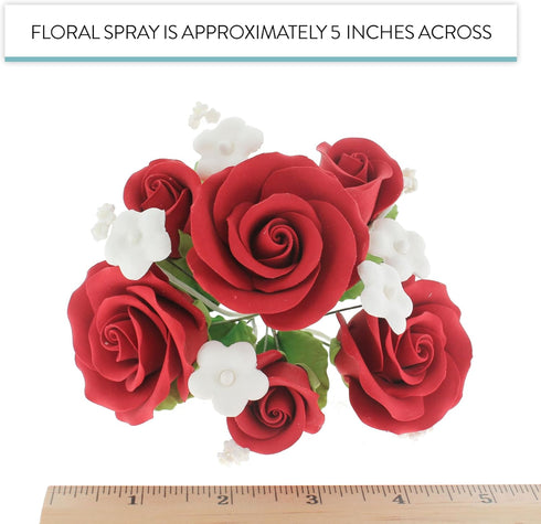 1 Count, Global Sugar Art Garden Rose Sugar Cake Flowers Topper Bouquet, Red with White Filler Flowers, by Chef Alan