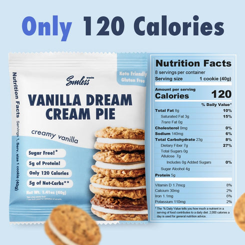 120 (8 Pack) Sinless Oatmeal Cream Pie - Keto Vanilla Cream Sandwich Cookies - Gluten Free Sugar Free - Healthy Low