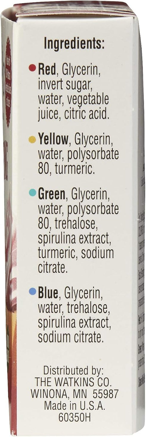 1 0.3 oz 4 Count (Pack 2) Watkins Assorted Food Coloring, Each Red, Yellow, Green, Blue, Total Four bottles