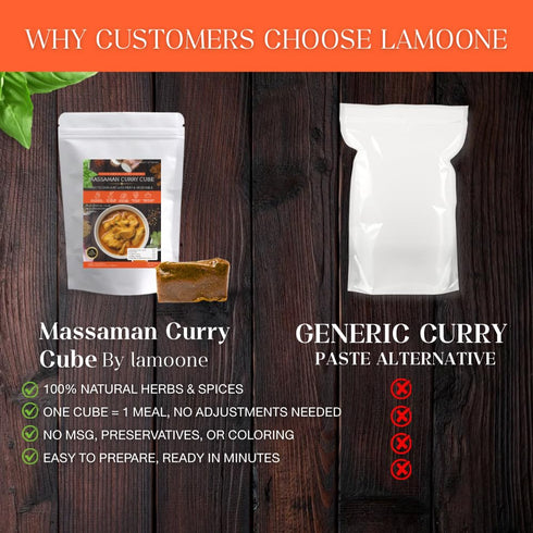 Lamoone 2, (1) Massaman Curry Cube Ready-to-Cooked Thai Massaman Paste Cube, Single-Serve for Authentic Thai Flavor