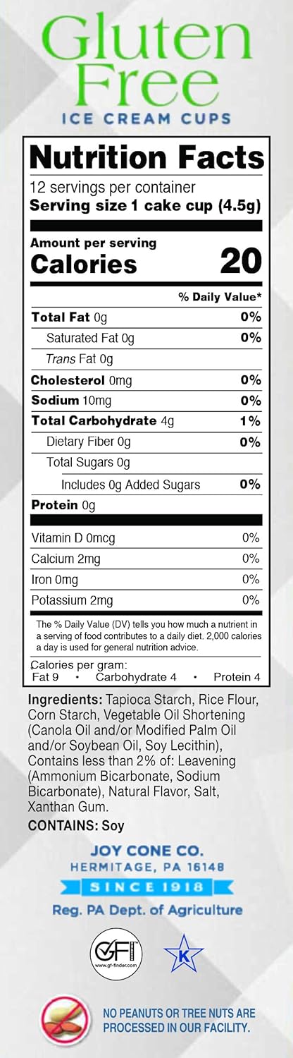 Joy 1.75 12 Count Gluten-Free Ice Cream Cones Cake Cups, Ounce