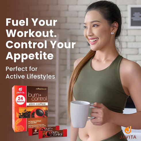 (1 box/24 Javita Burn + Control Instant Coffee Smooth Arabica, Robusta Blend with Garcinia & Yerba Mate Supports
