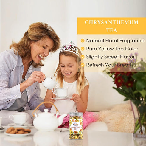 Chrysanthemum Tea, Dried Taiju Bulk Yellow Edible Flowers, Decaffeinated Natural Sweet Herbal Tea, Ideal for Gift, 1.4