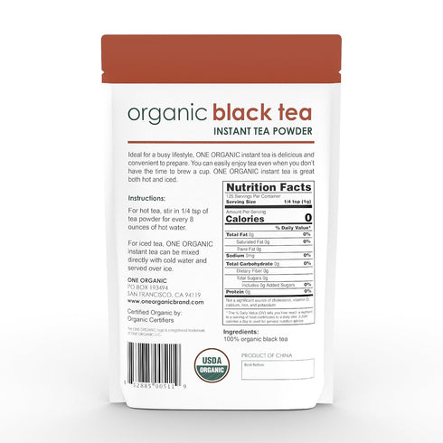 4.4 oz. 125 100% ONE ORGANIC Instant Tea Powder (Black) Servings USDA Certified Organic Pure Tea - Instant Hot or Iced