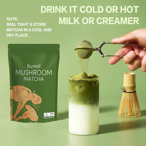 6 Immune 30 1 Pack Bunkell Mushroom Matcha, Adaptogenic Mushrooms Mix w/Japanese Matcha, Ceremonial Powder Blend