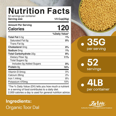 4 lb Jai Ho Certified Organic Toor Dal | Pigeon Peas Hulled Split | Indian Toor Dal | USDA Organic | Non-GMO |