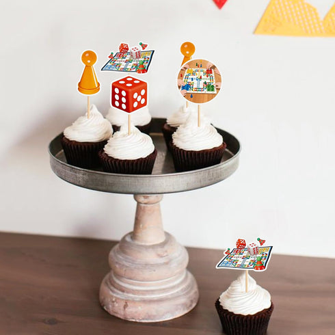 24Pcs Board game Cupcake Toppers Boy Girl Birthday Party Decorations Flying chess game party Decorations Kids Adults